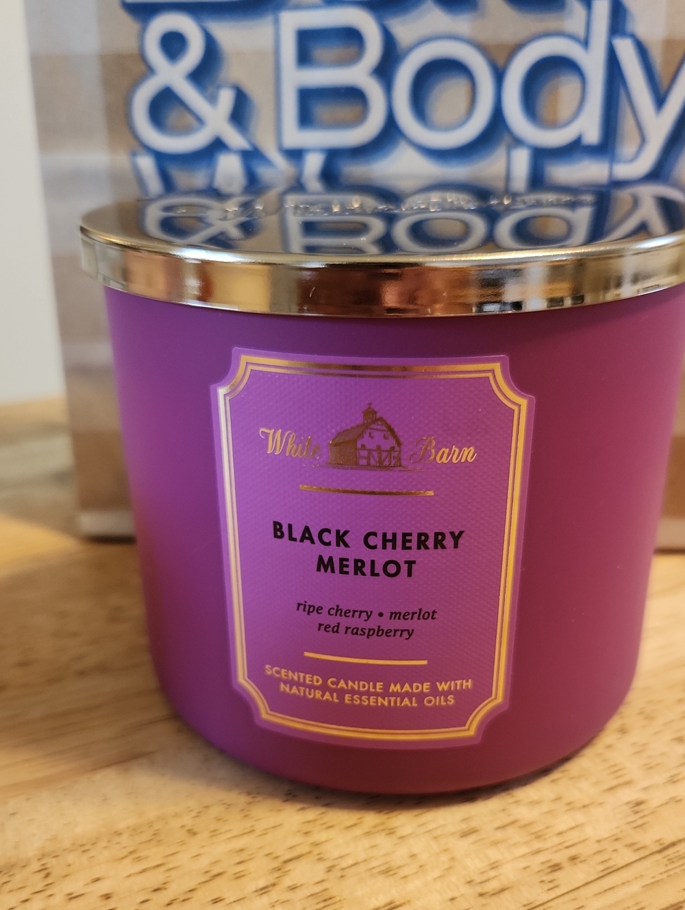 White Barn Black Cherry Merlot Candle — Purple with Gold Lid